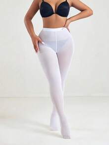 1 Pair/2 Pairs Women's Tights Navy Blue/Black/Burgundy/Dark Brown/White Velvet Leggings Fashionable Versatile High Waist High Elasticity Slim Fit Suitable For Daily Wear - White - View 7