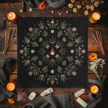 1pc 1pc Black Mandala Botanical Witch Tarot Cloth Floral Crystal Flame Print Square Altar Mat Soft Fabric Tarot Spread Table Tapestry Mystic Spiritual Ritual Bedroom Decor Gift - Black - View 2