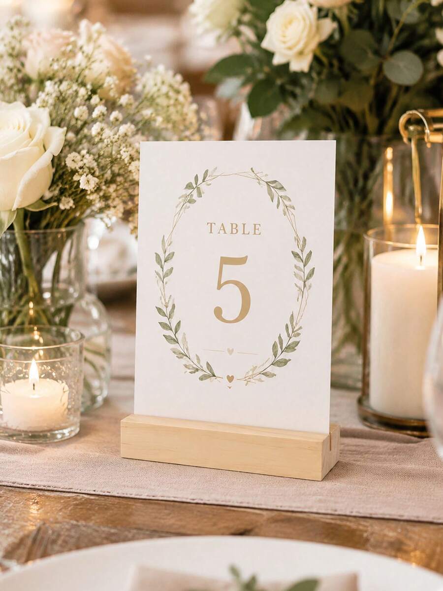 16/8/4pcs Wedding Table Sign Holder, Wooden Photo Holder, Wedding Card Display Holder, Rustic Table Decoration, Natural Wood Photo Clipper, Suitable For Family Photos, Parties, And Home Decor. - Wood Color - View 1