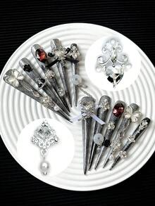 5pcs Vintage Luxury Rhinestone & Pearl Alloy Nail Art Charms, Metal Nail Decoration Accessories, DIY Wearable Nail Decor, Exquisite Nail Making Materials, Suitable For DIY Nail Design And Daily Wear - Multicolor - View 4
