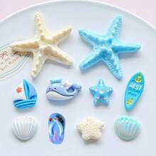 10pcs/Set Vacation Style Blue Series Starfish Shell, Surf Sailboat Shoe Charms, Suitable For Beach Shoes, Sandals, Clogs, Slippers, Perfect Birthday Party Gift, Vacation Gift - Multicolor - View 4