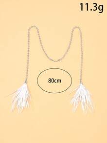 outingfit 1pc Gold Faux Pearl Face Chain For Women, Bohemian Style Multi-Layer Ear Hook Facial Decoration Body Chain, Suitable For Music Festivals, Parties, Proms, Beach Vacations, Wedding Guest Outfits - Feather - View 6