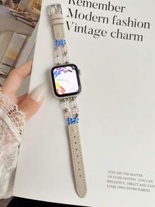 1pc Girls Kids Star Crystal Beaded Leather Watch Band Compatible With Apple Watch 41mm 40mm 38mm AppleWatch Leather Strap Elastic Casual Band Series11 10 9 8 7 6 5 4 3 2 1 SE Suitable For Stepless Adjustment Soft Smart Watch Band - Multicolor - View 9