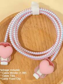 4 buah Pelindung Kabel Pengisian Cepat 20W Berbentuk Hati Ukuran 59,06 Inci - Bahan TPU, Kabel Pengisian dan Baterai Tidak Termasuk - Berwarna merah muda - View 3