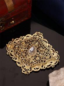 1Pc Court Filigree Rhinestone Brooch, Wavy Rhombus Hollow Design, Pin Jewellery For Moroccan Wedding - Multicolor - View 7