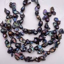 Huge Big Black Colour Baroque Shape Natural Freshwater Pearl, DIY 1 Pc, 38cm/14.96inch - Black and Blue - View 2