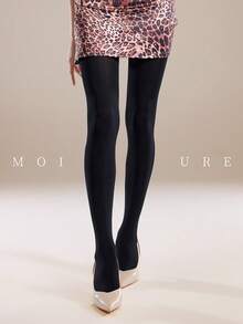 MOIRÉALLURE 1pc Solid Color Suitable For Daily Life Opaque Tights - Black - View 2