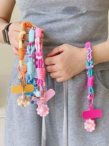 Paar Sonnenblumen Anhänger Handy Lanyard, 2-teiliges Set Handgelenkband kurz 2-in-1 Ring Handseil, doppelt verwendbares verstellbares geflochtenes Seil, geeignet für Outdoor Reisen, Wandern, Unisex Smartphone Armband, kurzes Seil Handyhalter, Smartphone Zubehör Schutzhülle Lanyard, Schlüsselanhänger - Verschiedenfarbig - Übersicht 4