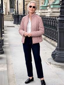 Giolshon 女款街頭風休閒連帽填充外套，附口袋，輕量絎縫填充外套，適合春/秋/冬日常穿著 - 粉色 - 查看 10