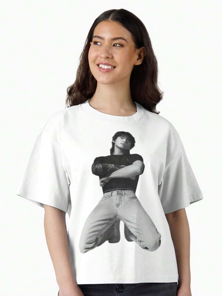 Fashion Style Character Print Short Sleeve Tee Fan Streetwear Casual Top Unisex White Top Sport Tshirt - White - View 1