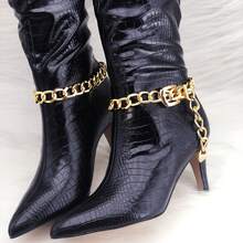 1pc Gold Chunky Chain Boot Charm, Adjustable Buckle Ankle Chain With Arrow Tassel Pendant, Detachable Western Cowboy Boot Decoration Accessory, Suitable For Women's Rodeo Style - Multicolor - View 5