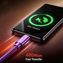 3入快充 USB-A 轉 USB-C 數據線，編織尼龍耐用手機充電線，多種長度可選 3ft 6ft 10ft，相容 及其他 Android 手機，適用於 iPhone 與 Android 設備，適用於汽車配件/旅行必需品/桌面配件/藍色 - 藍色+紫色+白色 - 查看 3