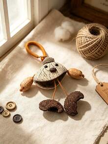 1pc Handmade Nut Shell Doll Bag Charm, Shakes To Make Healing Sound, Suitable For Academic, Vintage, Vacation Style Bag Decoration, Also Can Be Used For Car Decoration - Champagne - View 3