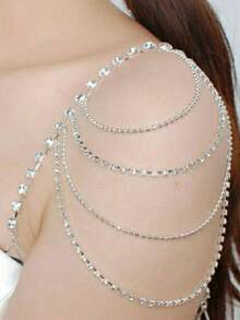 1 pieza Accesorio elegante de cadena para hombro con pedrería para novia y boda - Plateado - Ver 1
