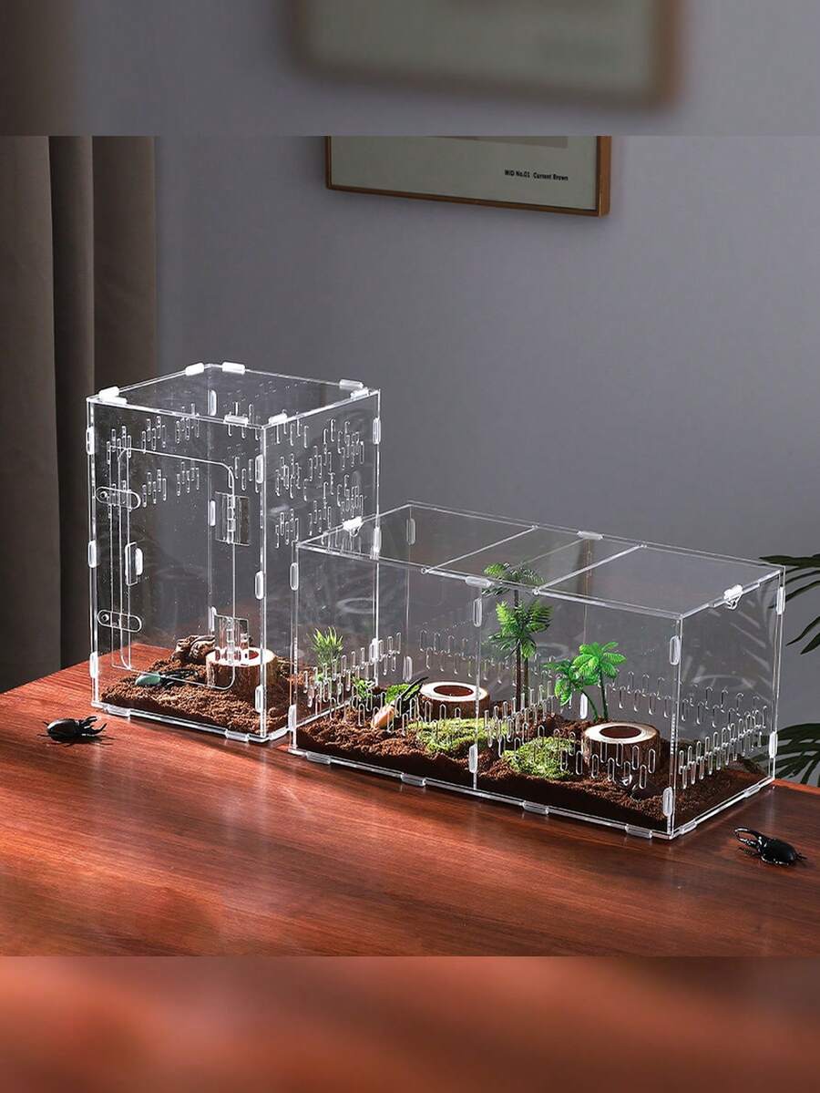 Reptile Transparent Breeding Box, Transparent Mini Terrarium Habitat With Ventilation Holes And Secure Feeding Door, Easy-To-Clean Breeding Box For Geckos, Spiders, Mantis, Beetles And Small Reptiles - Clear - View 1