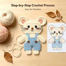 [DIY Pixel Bead Crochet Kit]Blue Overalls Pixel Mouse Crochet Set, Suitable For Adult Beginners, Semi-Finished Handmade Kit With Full Tools (Random Color Accessories) And English Guide, No Bead Template Needed, Crochet Pixel Style, Can Make Keychains - DIY Crochet Kit - View 7