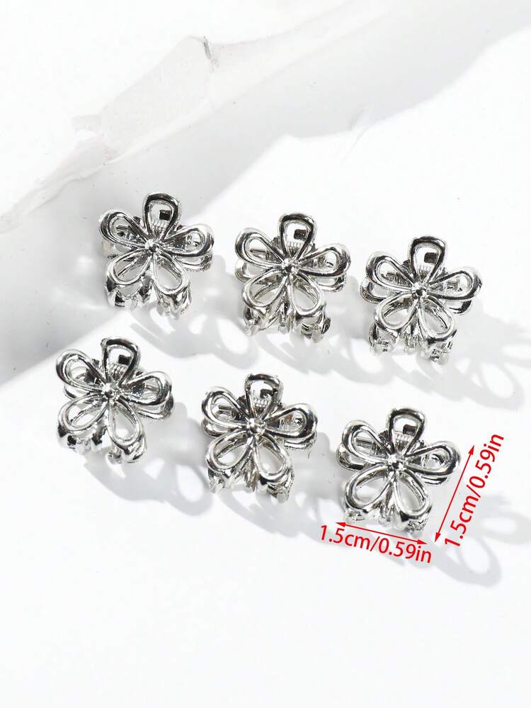 6 kẹp tóc càng cua nữ kim loại rỗng họa tiết hoa màu trơn, phong cách đường phố Y2K cá tính, kẹp tóc bên, thời trang phối đồ đi học, phù hợp cho tiệc tùng, dạ hội và đeo hàng ngày - Bạc - Xem 7