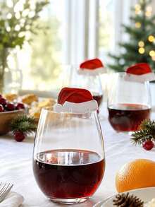 15pcs Mini Santa Hat Wine Glass Cards Decoration, Christmas Table Setting, Cute Santa Hat Stemware Toppers, Holiday Dinner Party Supplies, New Year Tableware Accessories - Multicolor - View 6