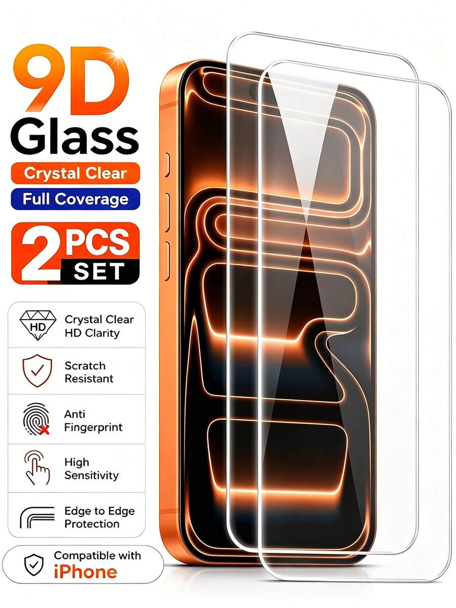2pcs Full Coverage HD Tempered Glass Screen Protector, Anti-Drop Anti-Collision Anti-Fingerprint, High Hardness Material Effectively Resists Daily Wear And Tear, Doesn't Easily Leave Scratches When Placed In Backpack Or Contacting Hard Objects, Compatible With Iphone 18 Pro Max/18 Pro/17e/17 Pro Max/17 Pro/17 Air/17/16 Pro Max/16 Pro/16 Plus/16/15 Pro Max/15/14/13/12 And Other Models - Clear - View 1