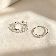 1set Minimalist Fashionable Ins Cold Tone Metal Geometric & Heart Shaped Hollow Out Adjustable Ring Set For Women Valentines - Silver - View 4