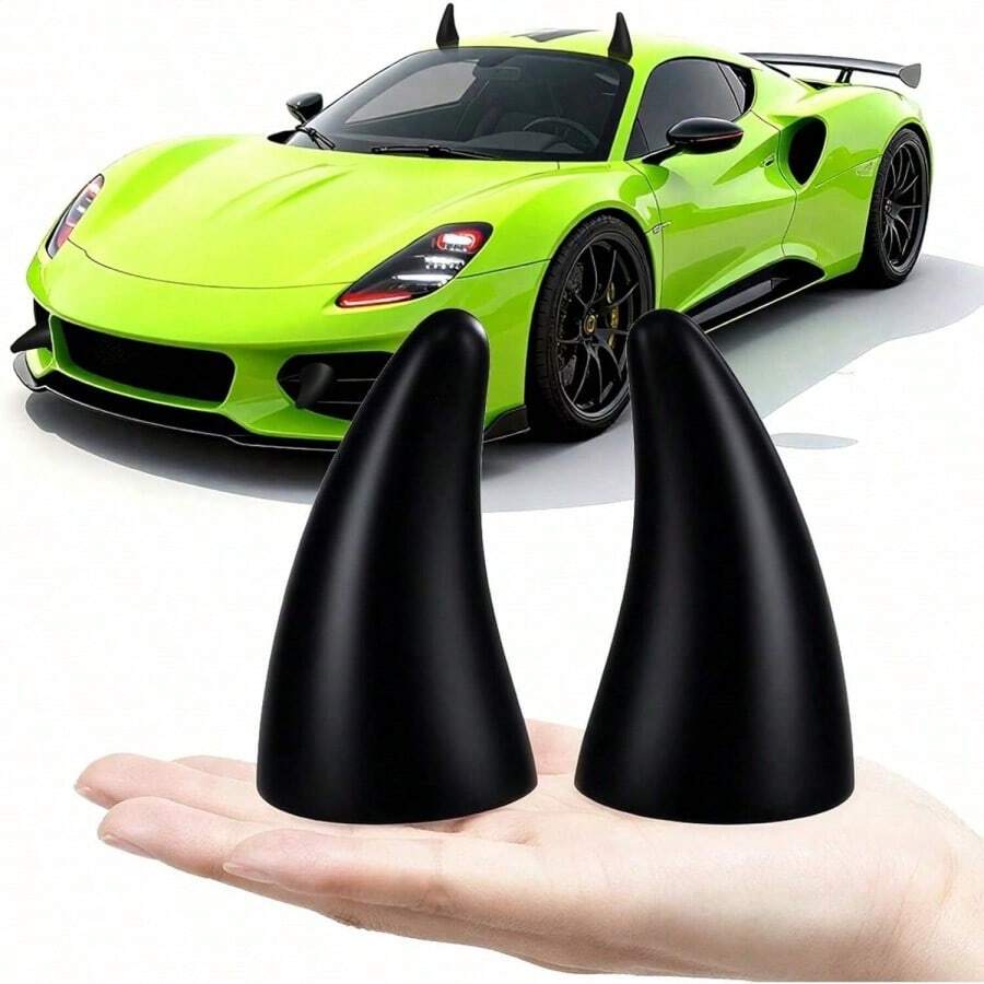 Car & Truck Elastic 3D Devil Horn Stickers, Suitable For Bumper Decoration And Anti-Collision Protection [Multi-Color], 2pcs Set, Suitable For Halloween, Christmas And Other Holidays As Gifts. - Multicolor - View 1