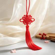 5/10/20pcs Red Chinese Knot Peace Knot Car Pendant Decoration Keychain Accessories, Smooth Satin Tassel, Handmade Chinese Knot Rope, Suitable For Lunar New Year And Spring Festival Decoration - Red - View 3