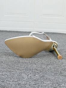 2026 Spring/Summer Fashion High Heel Pointed Toe Single Strap White Sandals - White - View 4