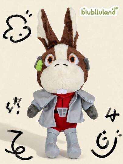 BIUBLIULAND 15 Inch Cute Space Pilot Rabbit Plush Toy Cartoon Long Ears Hare Stuffed Animal Doll With Grey Cape Jacket Sci-Fi Anime Game Character Plushie Home Decor Birthday Christmas Holiday Gift For Kids Collectors