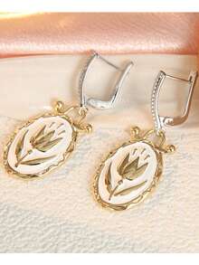Gmzalx Elegant Dual-Tone Hand-Carved Tulip White Enamel Pendant Earrings, Suitable For Women's Commute, Date And Daily Wear - Two-color - View 5