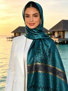 1pc Elegant Luxury Gold Thread Jacquard Hijab, Versatile Floral Pattern Tasseled Shawl Scarf For Women, Suitable For All Seasons For Dress - Multicolor - View 5