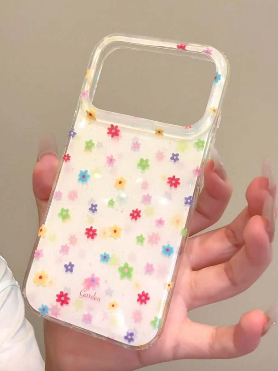 Casing Ponsel Pelindung Dua Lapis Motif Bunga Berwarna-warni dan Berkilau, Kompatibel dengan Apple 17 Pro Max, 16, 15 Pro, 14 Pro, Perlindungan Penuh, Gaya Wanita - Putih - View 1