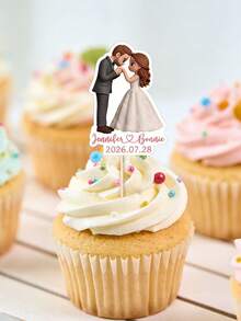 Customized Photo Cupcake Toppers, Personalizable With Name, Wedding Date And Photo, Romantic Dessert Table Decor, Suitable For Wedding Reception, Engagement Party, Anniversary, Wedding Celebration And Birthday Cake Display - Multicolor 1 - View 10