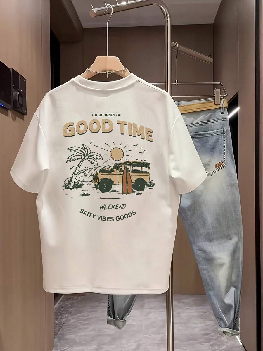 Christmas Men's Cotton Versatile Crew Neck Short Sleeve Shirt, Summer Casual Printed Top 777Hot Item