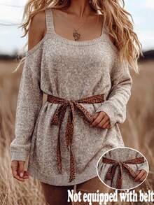 Autumn/Winter New Off-Shoulder Knitted Sweater For Women, Oatmeal Color, Slouchy, Camisole Design - Yan - View 5