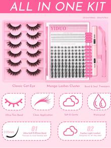 YIDUO Manga Fairy Eyelash Extension Kit, All-In-One DIY Single Cluster Lashes With Cat Eye Strip Lashes, Lower Lashes, Waterproof Eyelash Glue And Sealer, Tweezers, Natural Lightweight Faux Mink False Eyelash Set, Suitable For Home And Salon - Multicolor - View 2