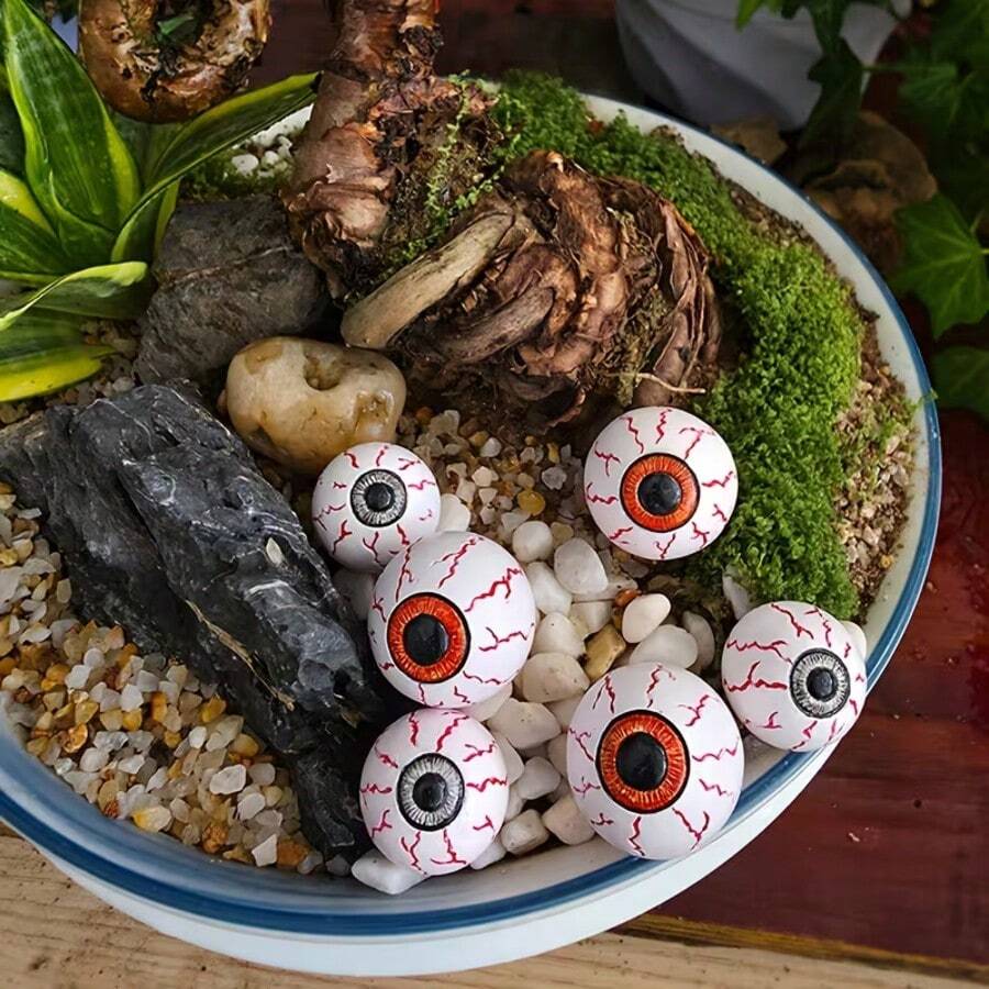 1/6pcs Halloween Realistic Bloodshot Plastic Eyeball Props, Horror Blood-Colored Eyeballs Prank Decor, Escape Room Haunted House Mystery Thriller Scene Decoration Accessories, Halloween Party Tabletop Potted Plant Cake Decoration Scary Props, Dual-Color Iris Realistic Texture Design, Holiday Prank Decoration Realistic Eye Props Set - A - View 1