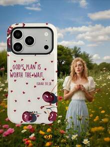 GIIPPA 1 pieza Funda de teléfono con fondo color albaricoque con pequeños corazones, cerezas y diseño de eslogan en inglés, compatible con Phone 17 Pro Max, Phone 16 Pro Max, 15 Pro Max, 14 Pro Max, estilo coreano de moda de alta gama y divertida, compatible con 11/12/13/14/15/16 Pro Max Plus, diseño elegante adecuado para hombres y mujeres, ¡regalo perfecto para la novia en Navidad, Día de San Valentín, Pascua, temporada de bodas y cumpleaños! - Multicolor - Ver 7