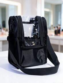 Adjustable Shoulder Strap Makeup Brush Storage Bag, Large Capacity, Professional Makeup Artist Use, Transparent Window, Dust-Proof, Travel Portable (Makeup Brushes Not Included) - Multicolor - View 13