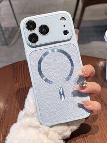 Luxury Crystal Lens Litchi Pattern Faux Leather Magnetic Phone Case Compatible With IPhone 17 Pro Max 17 Pro 17 16 Pro Max 16 Pro 16 15 Pro Max 15 Pro 15 14 Pro Max 14 Pro 14 13 Pro Max 13 Pro 13 Business Wireless Charging Protective Back Cover - Baby Blue - View 2