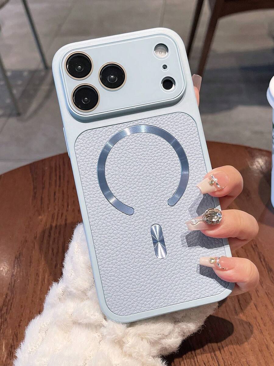 Luxury Crystal Lens Litchi Pattern Faux Leather Magnetic Phone Case Compatible With IPhone 17 Pro Max 17 Pro 17 16 Pro Max 16 Pro 16 15 Pro Max 15 Pro 15 14 Pro Max 14 Pro 14 13 Pro Max 13 Pro 13 Business Wireless Charging Protective Back Cover