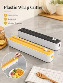 Multifunctional Kitchen Plastic Wrap Cutter, Can Cut Plastic Film, Sharp Blade Can Cut Aluminum Foil, Comes With Non-Slip Storage Box, Can Be Securely Fixed To Tabletop And Wall - Multicolor - View 2