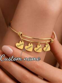 Vòng tay hình trái tim khắc tên theo yêu cầu, chất liệu thép không gỉ, có thể khắc 1-5 tên, phù hợp cho các thành viên trong gia đình, mặt dây chuyền hình vuông, phụ kiện dự tiệc, quà tặng sinh nhật, kỷ niệm, quà Giáng sinh, quà tặng cho nữ. - vòng tay vàng - Xem 1