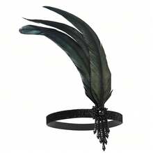 Jazz Age Vintage Party Feather Headband Series | Black Feather With Rhinestones, Perfect For Ball Scenes, One-Click Unlock Sparkling Style - Multicolor - View 9