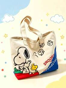 SNOOPY 1件裝卡通史努比帆布托特包，大容量單肩手提包，可愛花生漫畫印花休閒包，適合學校日常購物，送給女孩和女性的可愛禮物 - 多色 - 查看 5