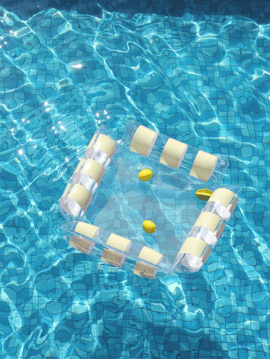 Transparent Glitter Mesh Inflatable Water Hammock Floating Bed, Adult Square Pool Lounge Chair, Inflatable Floating Bed For Beach, Pool And Water Activities - 彩色 - 查看 1
