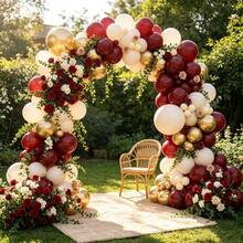 131 Buah Kit Lengkungan Balon Warna Burgundy, Maroon, Sand, Nude, Putih, dan Emas Metalik untuk Dekorasi Latar Belakang Pesta Wisuda, Bridal Shower, dan Ulang Tahun - Beraneka warna - View 1