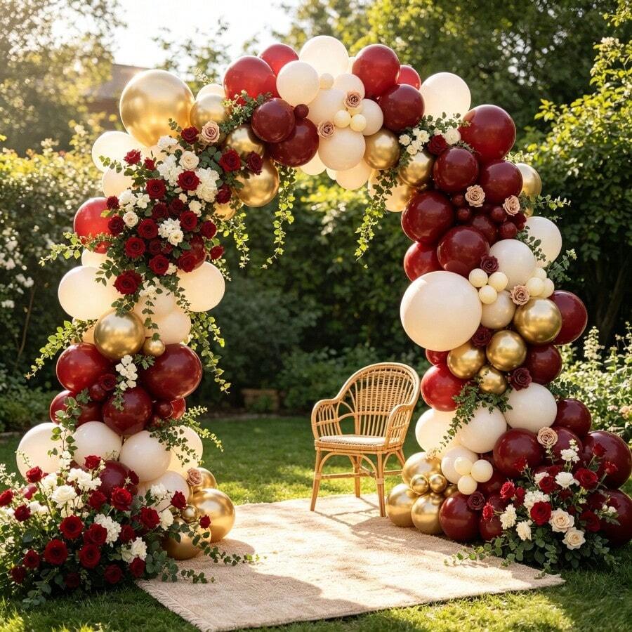 131 Buah Kit Lengkungan Balon Warna Burgundy, Maroon, Sand, Nude, Putih, dan Emas Metalik untuk Dekorasi Latar Belakang Pesta Wisuda, Bridal Shower, dan Ulang Tahun - Beraneka warna - View 1