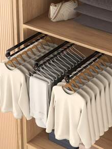 Pull-Out Sliding Rail Clothes Rack, Convenient And Fast, Multi-Functional Wardrobe Storage, Metal Clothes Rack, Heavy Duty Adjustable Clothes Rod, Space-Saving Hanging Rod, Suitable For Bedroom Wardrobe, Apartment, Dormitory. - White - View 9