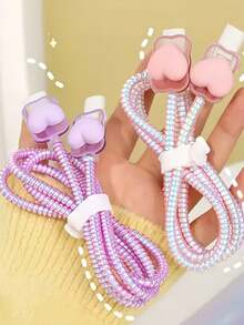 4 buah Pelindung Kabel Pengisian Cepat 20W Berbentuk Hati Ukuran 59,06 Inci - Bahan TPU, Kabel Pengisian dan Baterai Tidak Termasuk - Berwarna merah muda - View 5