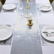 3/5pcs 33*180/275 12.99*70.87/108.27inch Silver Mirror Sequin Long Table Runner, European Style Wedding Party Welcome Atmosphere Decoration Table Cloth - Silver - View 3